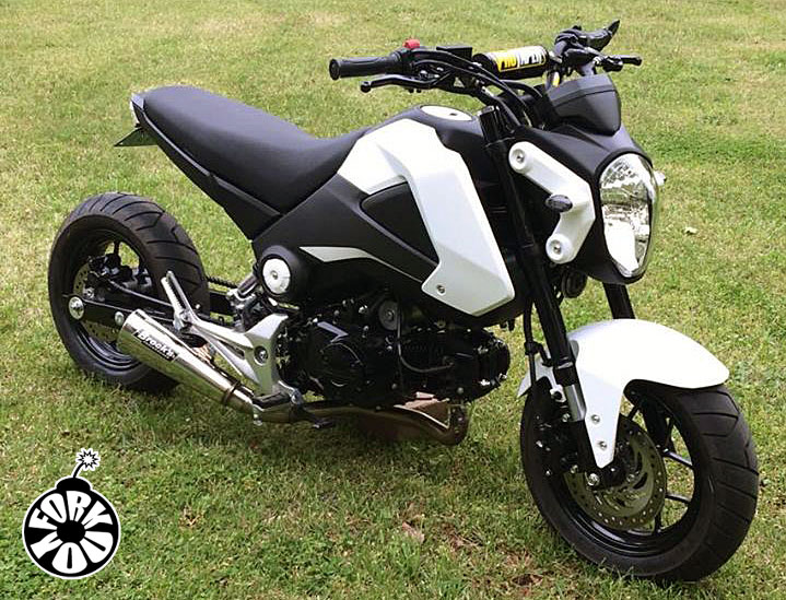 Customer from near Charlotte NC with our Gloss Black Fork You Wraps installed on his Black and White grom.